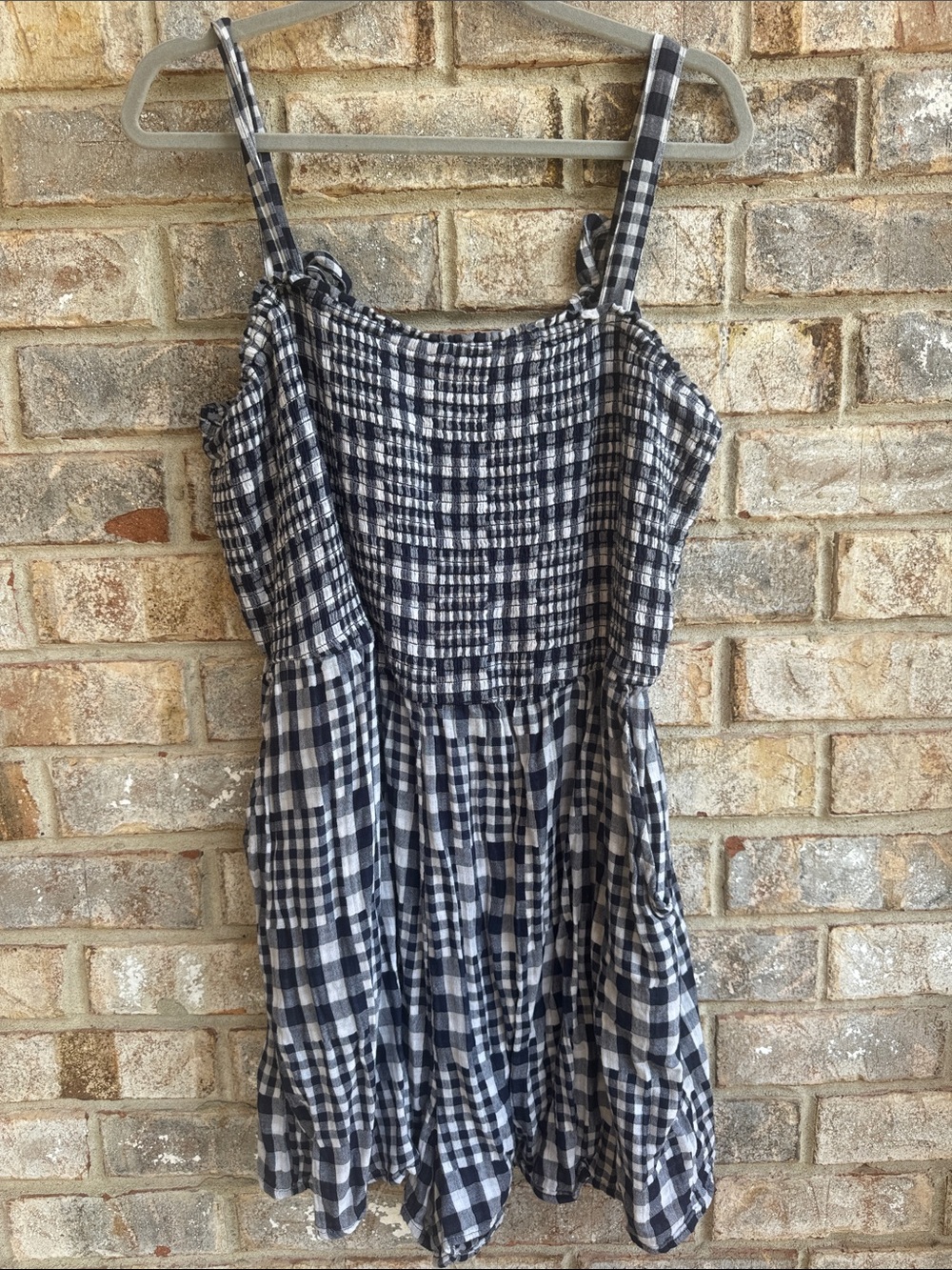 Old Navy navy & White Gingham Smocked Tie-Strap romper